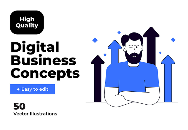 50 幅数字商业活动插图 (50 Digital Business Activities Illustrations)