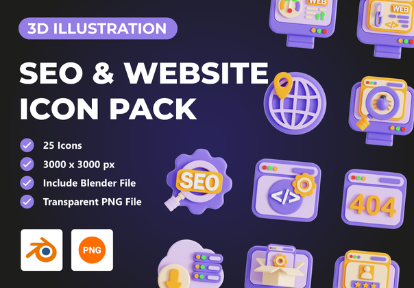 搜索引擎优化和网站 3D 图标包 (SEO & Website 3D Icon Pack)