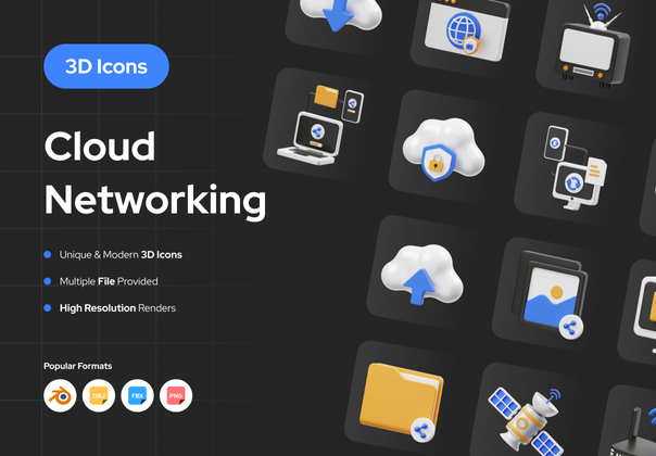 云网络 3D 图标 (Cloud Networking 3D Icon)