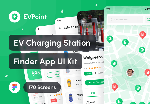 EVPoint - 电动汽车充电站搜索应用程序 UI 工具包 (EVPoint - EV Charging Station Finder App UI Kit)
