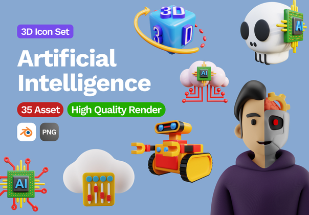 3D 人工智能图标 (3D Artificial Intelligence Icon)