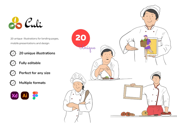 Culi 餐厅外卖插画包 (Culi Restaurant Delivery Illustration Pack)