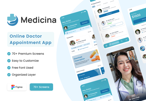 Medicina - 在线医生预约应用程序 UI 工具包 (Medicina - Online Doctor Appointment App UI Kit)