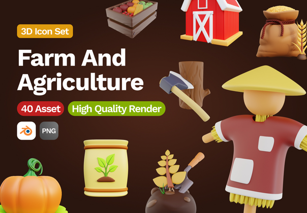 3D 农场和农业图标 (3D Farm And Agriculture Icon)