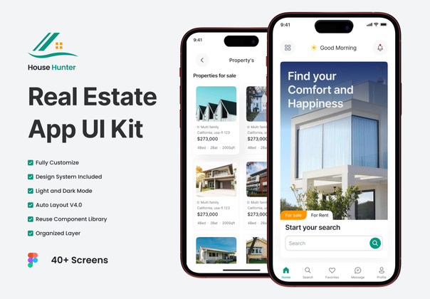 房地产移动应用程序 UI Kit Figma (Real Estate Mobile App UI Kit Figma)