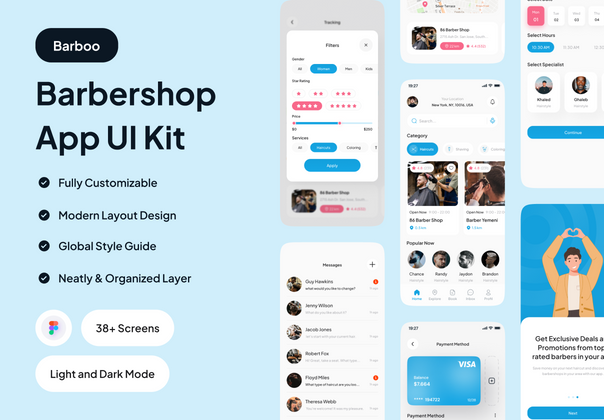 Barboo - 理发店应用程序 UI 工具包 (Barboo - Barbershop App UI Kit)