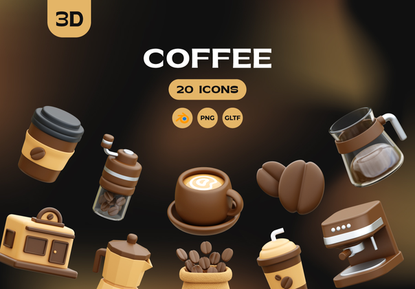 咖啡 3D 图标 (Coffee 3D Icons)