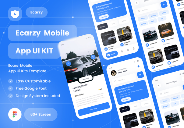 Ecarzy - 汽车市场现代应用程序 UI 工具包 (Ecarzy - Car Marketplace Modern App UI Kit)