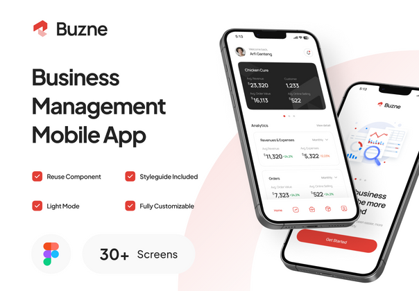 Buzne - 商业管理移动应用程序 UI 工具包 (Buzne - Business Management Mobile App UI Kit)