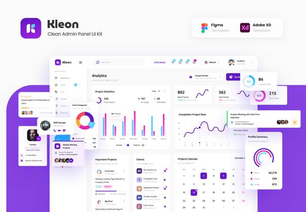 Kleon - 简洁的管理面板 UI 模板 (Kleon - Clean Admin Panel Dashboard UI Template)