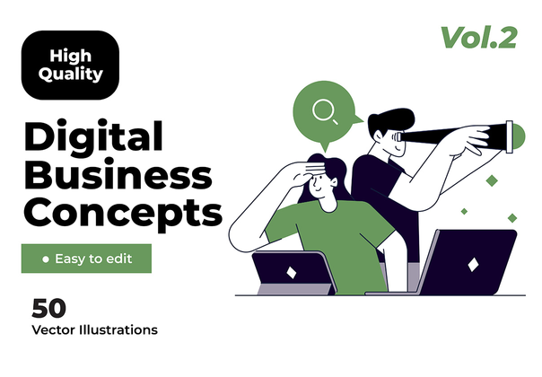 50 幅数字商业活动插图第 2 卷 (50 Digital Business Activities Illustrations vol.2)