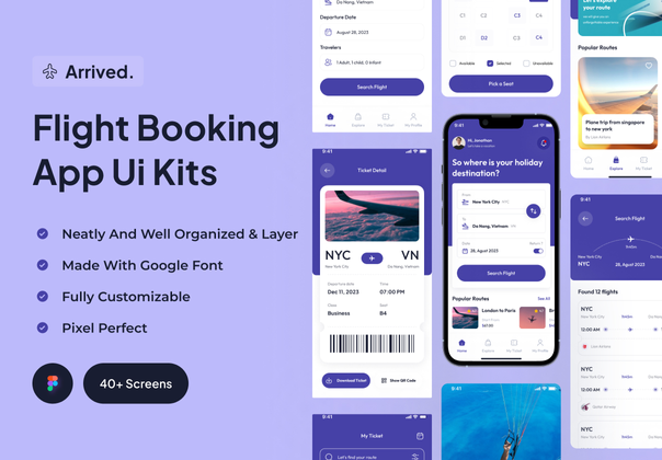 到达 - 机票预订应用程序 Ui 套件 (Arrived - Flight Booking App Ui Kits)