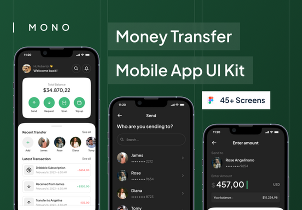 MONO - 转账移动应用程序 UI 工具包 (MONO - Money Transfer Mobile App UI Kit)