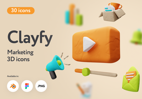Clayfy 营销 3D 图标 (Clayfy Marketing 3D Icons)