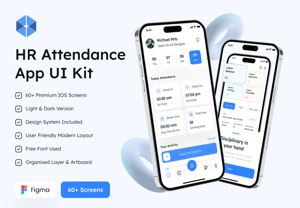 人力资源考勤应用程序 UI 工具包 (HR Attendance App UI Kit)