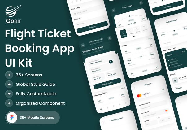 Goair - 机票预订应用程序 UI 工具包 (Goair - Ticket Booking App UI Kit)