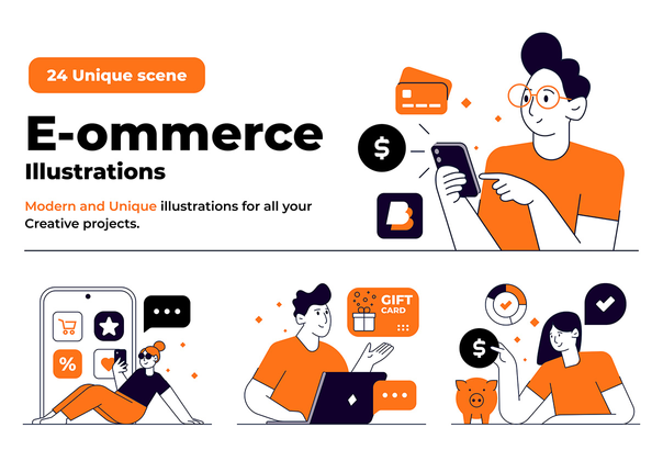 网上购物和电子商务概念集 (Online shopping and E-commerce concept set)