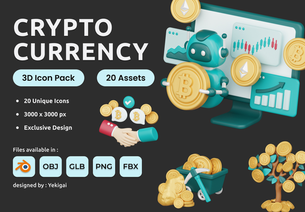 加密货币 3D 插画包 (Cryptocurrency 3D Illustration Pack)