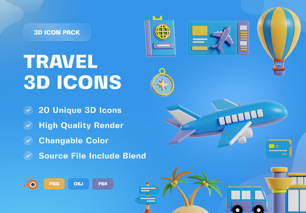 旅行和度假 3D 图标包 (Travel & Vacation 3D Icon Pack)