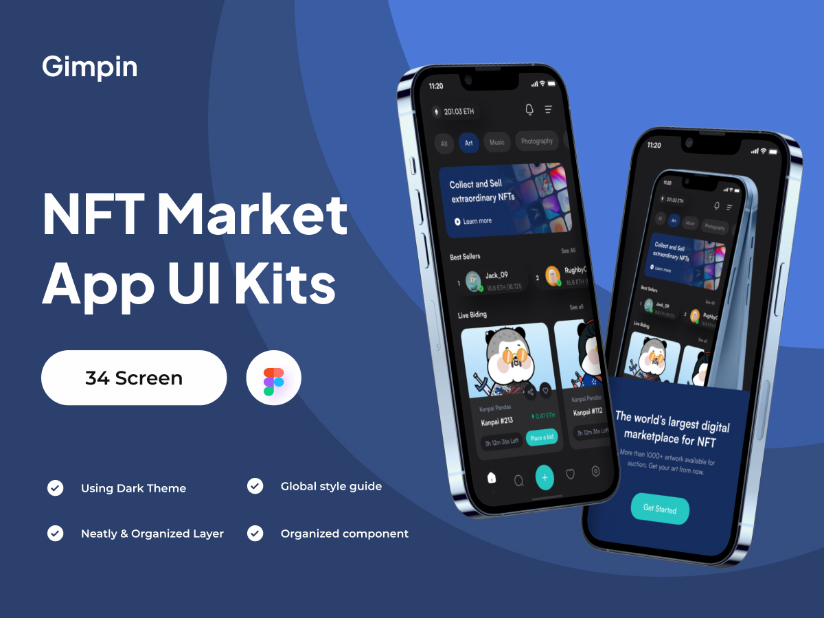 Gimpin - NFT市场应用UI工具包 (Gimpin - NFT Market Apps UI Kits)