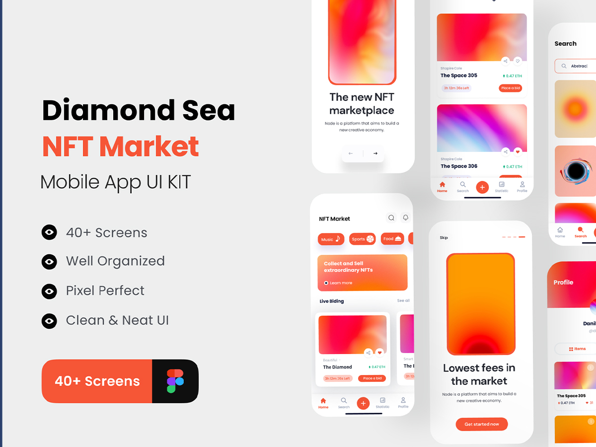 钻石海 - NFT市场应用UI包 (Diamond Sea - NFT Market App UI Kit)