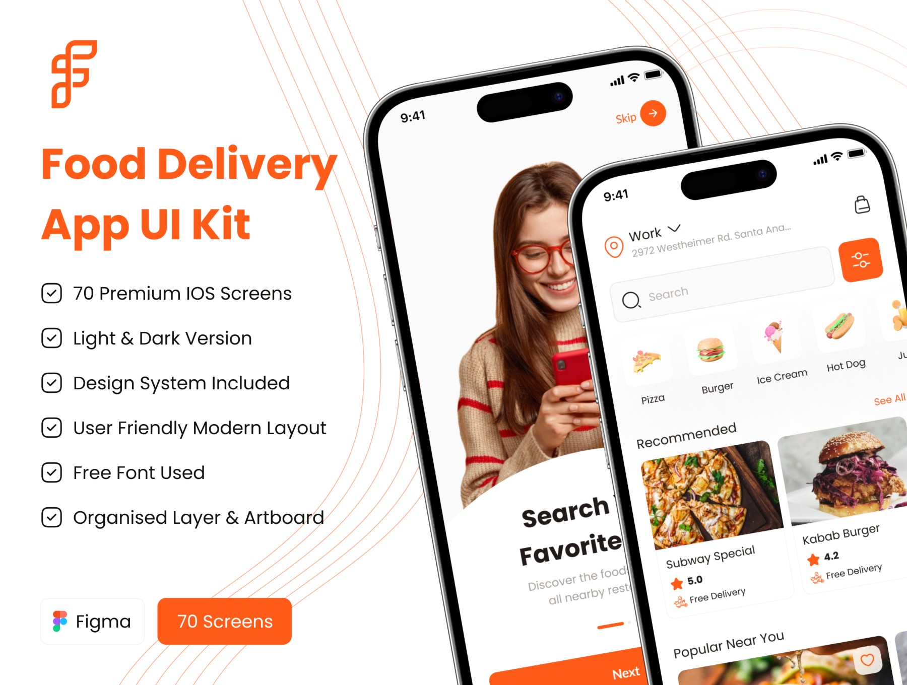 食品配送应用程序 UI 工具包 (Food Delivery App UI Kit)