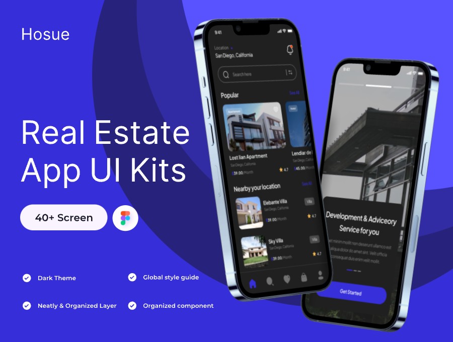 Hosue - 房地产应用程序 UI 工具包 (Hosue - Real Estate App UI Kit)