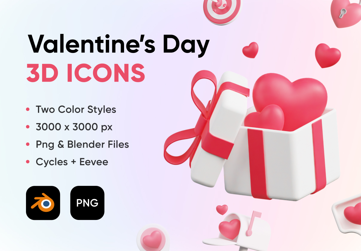 爱情和情人节3D图标包 (Love and Valentines Day 3d Icons Pack)