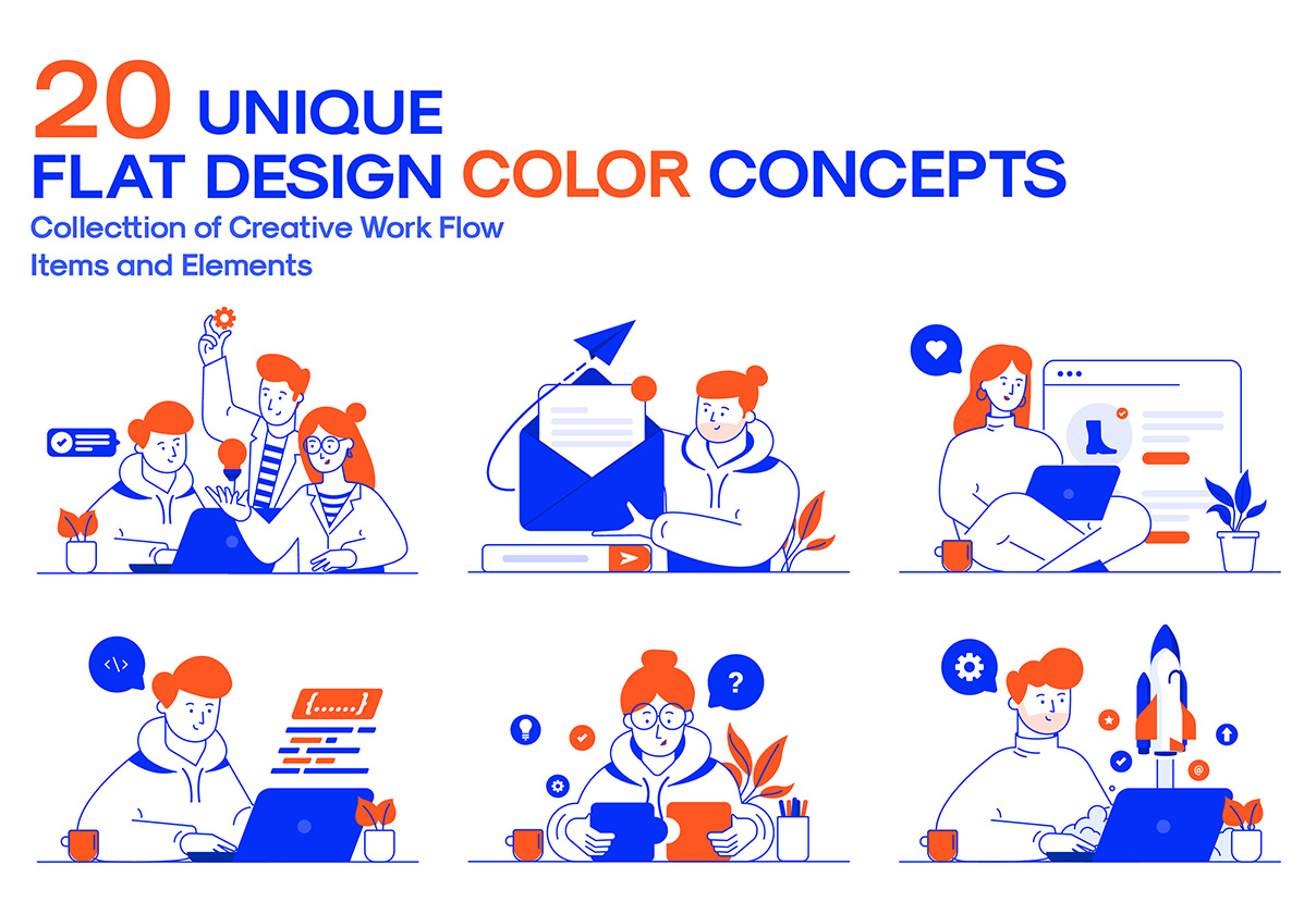 现代扁平线商业插图 (Modern Flat Line Business illustrations)