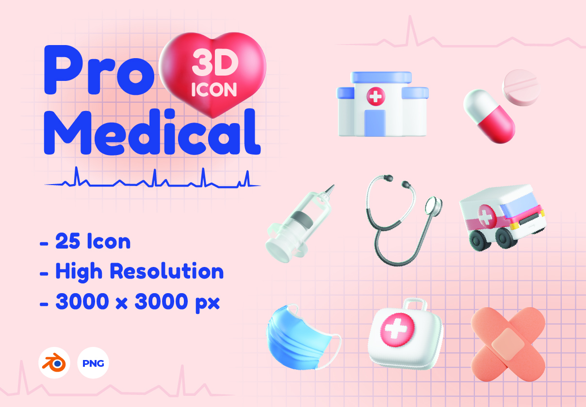专业医疗3D图标 (Pro Medical 3D Icons)