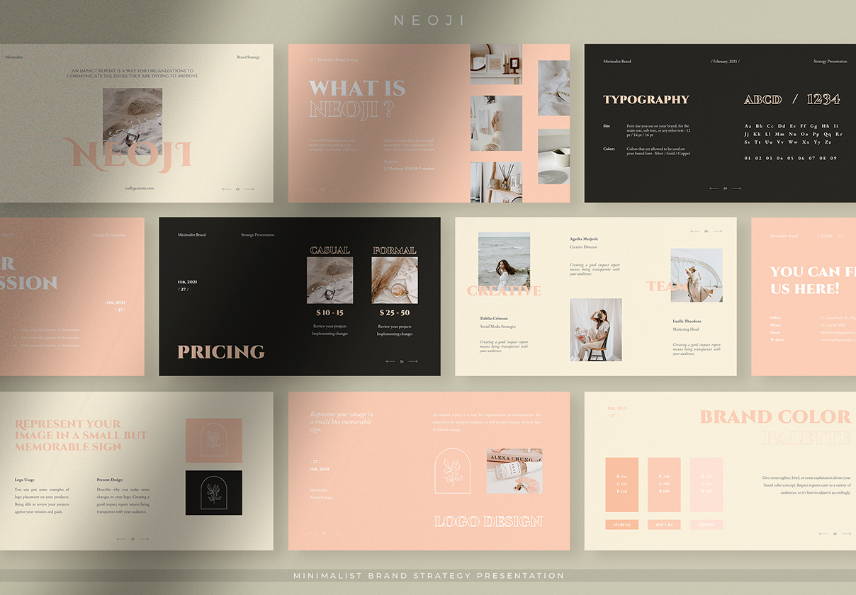 Neoji - 柔和的粉色极简主义品牌战略演示 (Neoji – Soft Pastel Minim