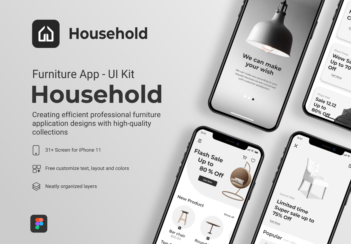 家居 - 家具应用移动UI套件 (Household - Furniture Application Mobile UI Kit)
