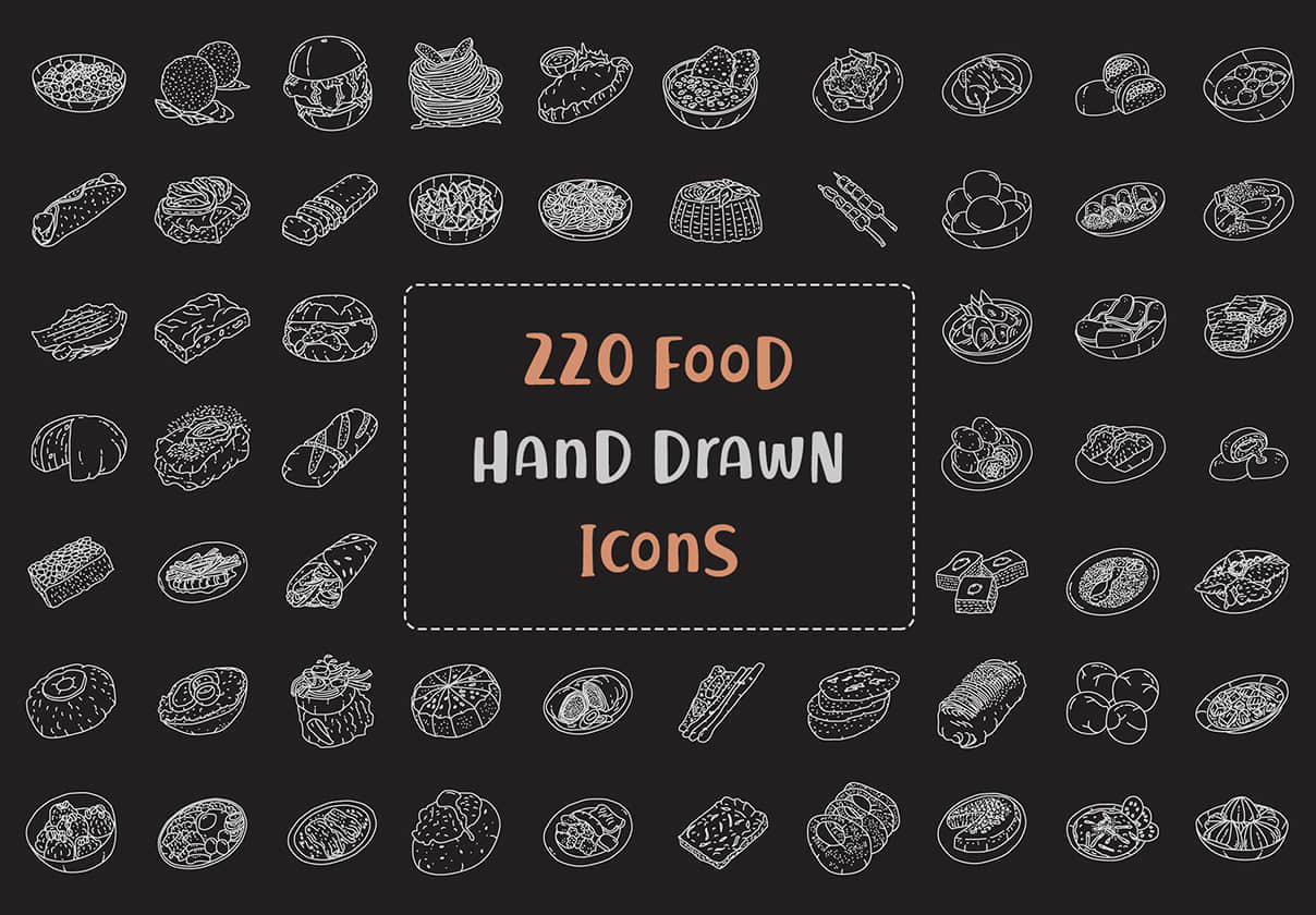 食品插图-手绘图标 (Food Illustration - Hand Drawn Icons)