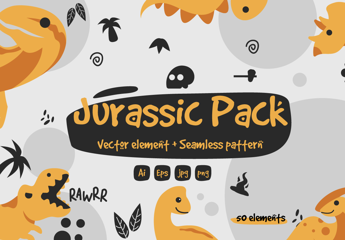 侏罗纪包图形和图案元素 (Jurassic Pack Graphic & Pattern Element)