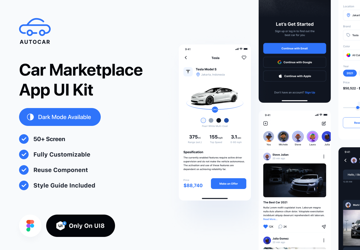 Autocar - 汽车市场应用UI套件 (Autocar - Car Marketplace App UI Kit)