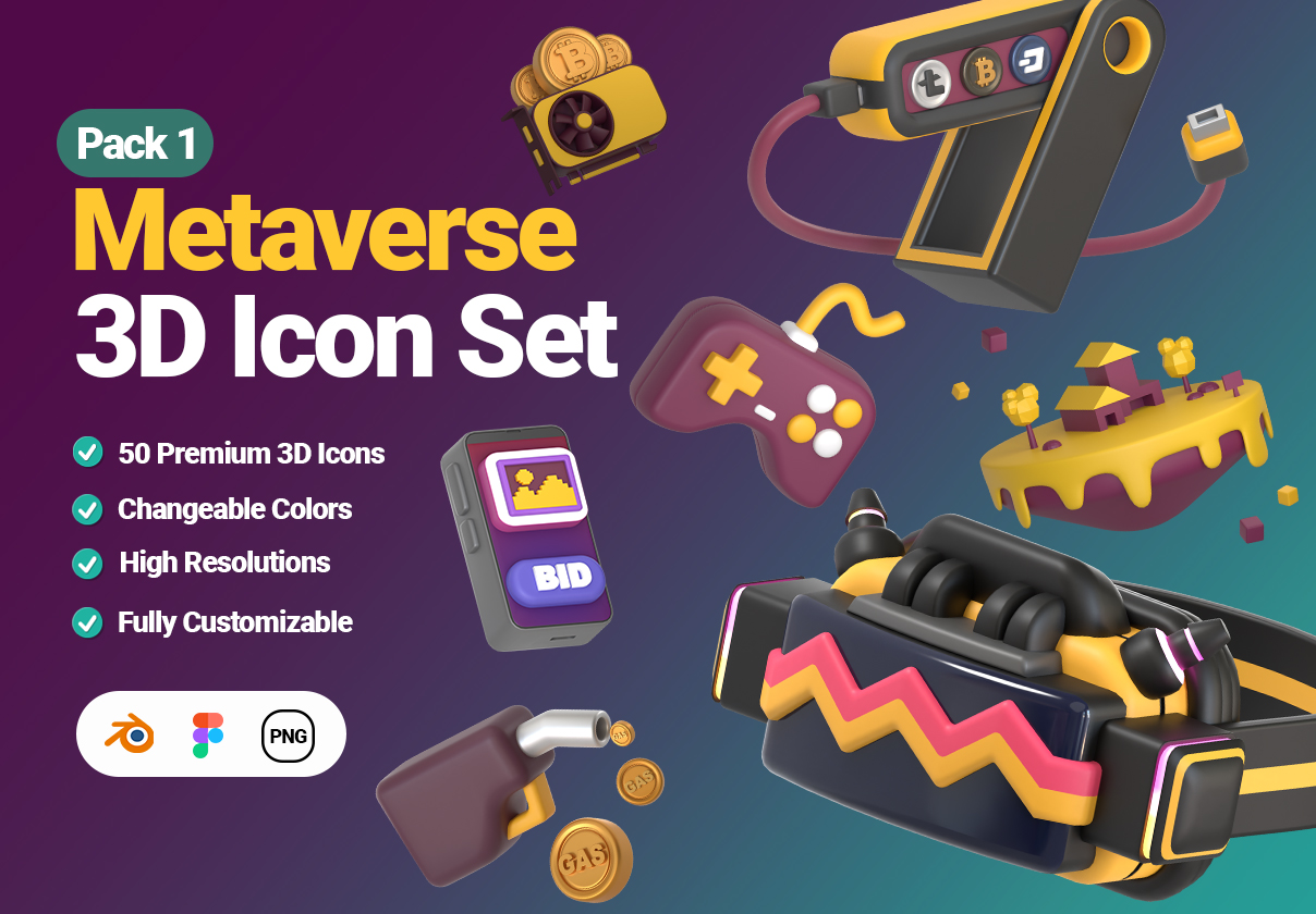 Metaverse 3D 图标套装.1 (Metaverse 3D Icon Set Pack.1)