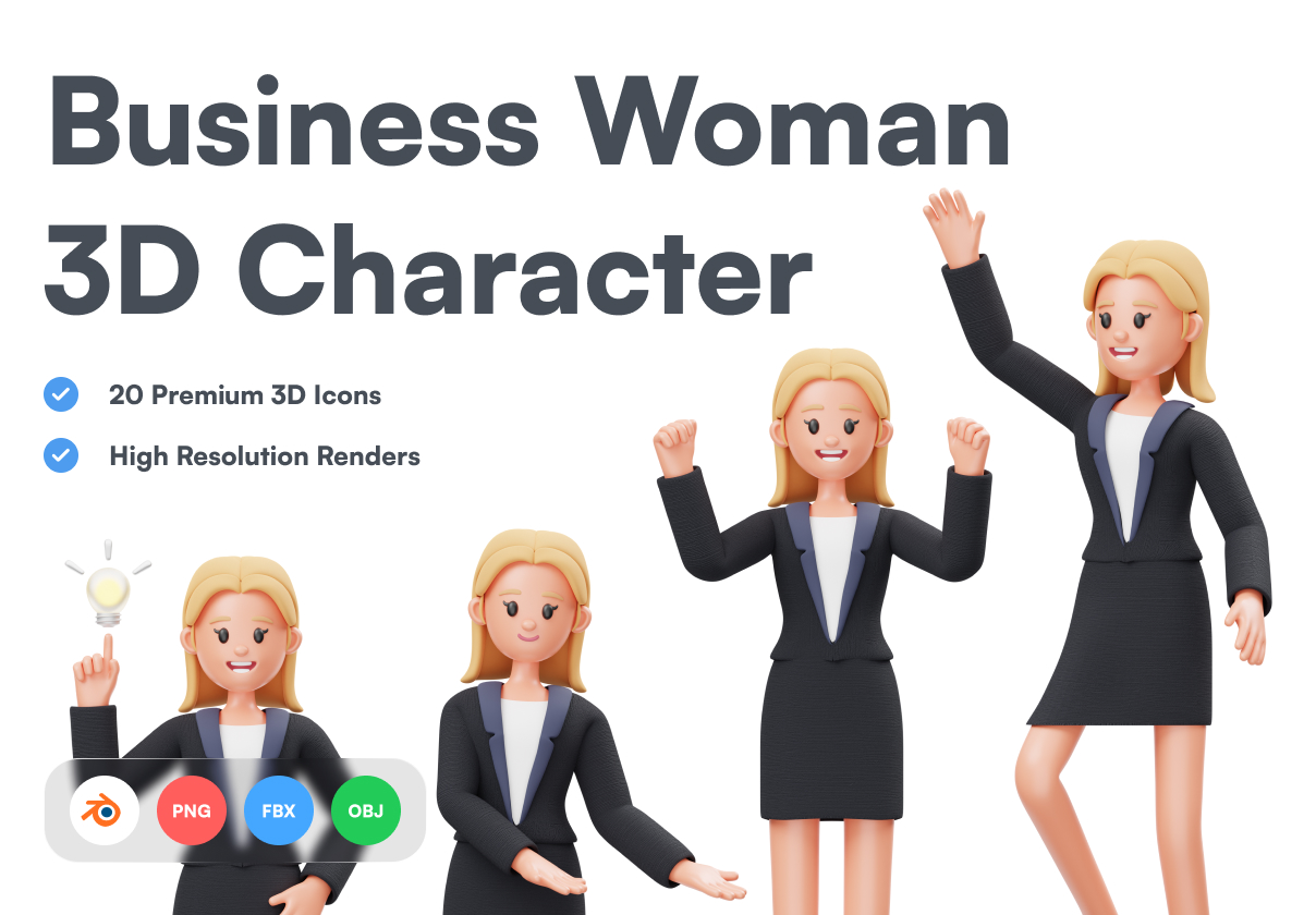 商务女性3D字符 (Business Woman 3D Character)
