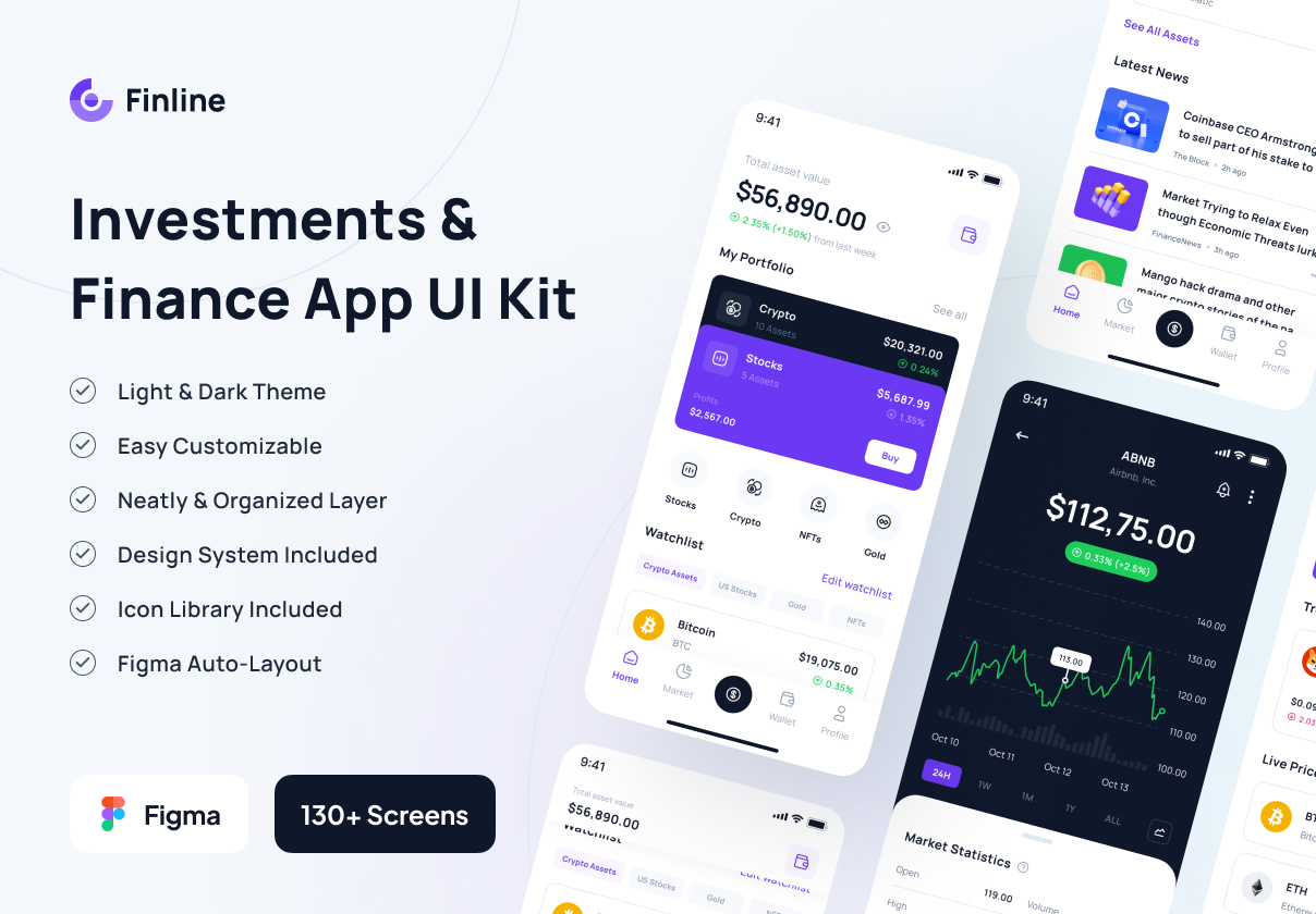 Finline - 投资和金融应用UI包 (Finline - Investments & Finance App UI Kit)