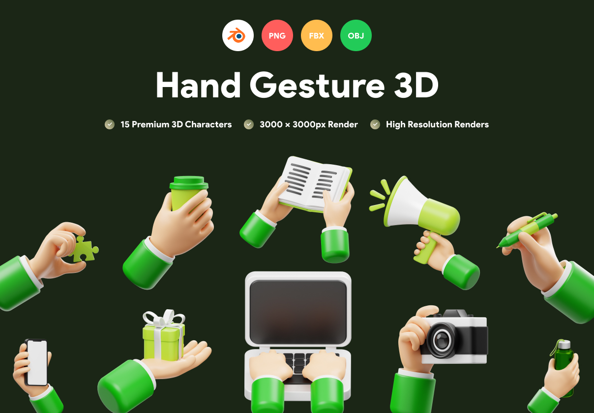 手势 3D 图标 (Hand Gesture 3D Icon)
