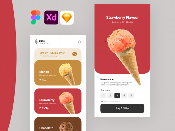 锥子冰激凌递送应用UI套件(Cone Ice-Cream Delivery App UI Kit)