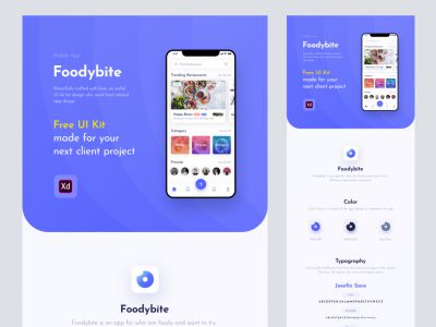 Foodybite - Adobe XD的免费UI工具包(Foodybite - Free UI Kit for Adobe XD)