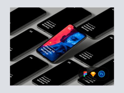 iPhone XR等距模拟图(iPhone XR Isometric Mockup)