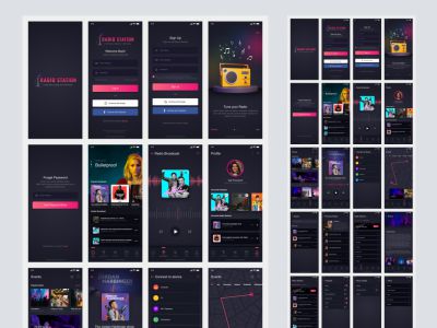 用于Adobe XD的播客应用免费UI工具包(Podcast App Free UI Kit for Adobe XD)