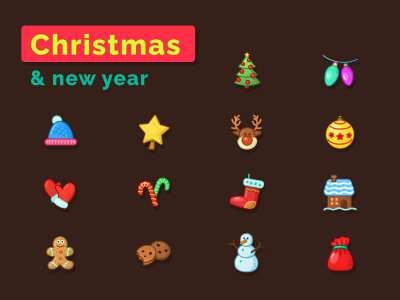 圣诞节和新年的图标(Christmas and New Year Icons)