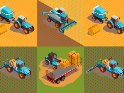 等高线农业机械插图(Isometric Agricultural Machines Illustrations)