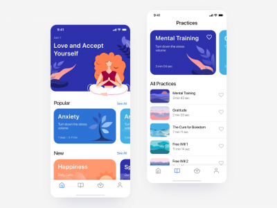 冥想iOS应用程序UI工具包(Meditation iOS App UI Kit)