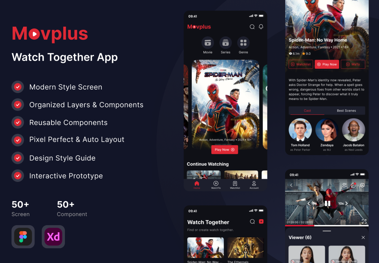 Movplus - 电影应用UI套件 (Movplus - Movie App UI Kit)