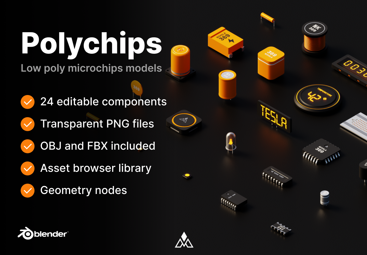 Polychips - 3D低多边形组件和微芯片 (Polychips – 3D low poly components and microchips)