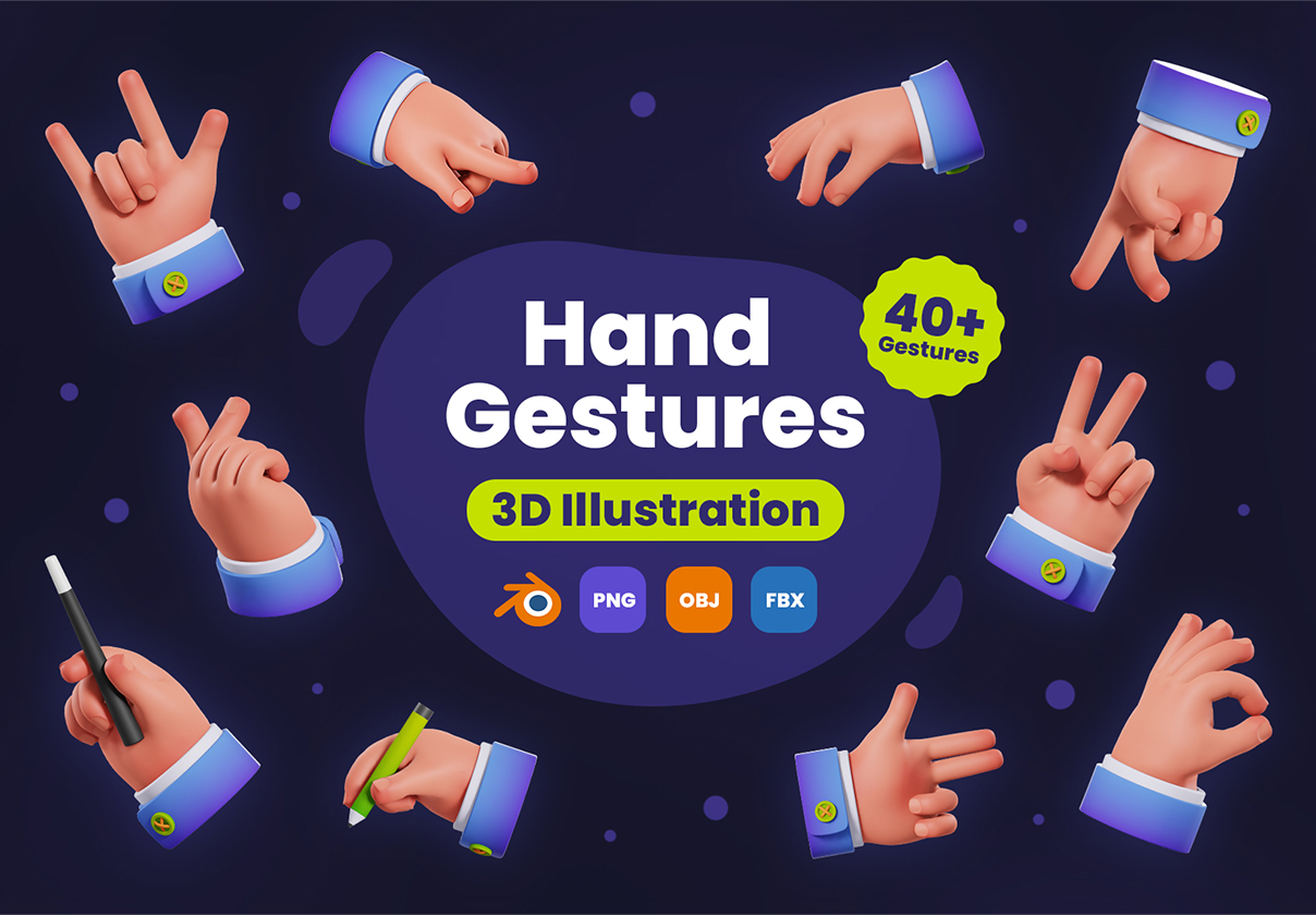 手势3D插图 (Hand Gestures 3D Illustration)