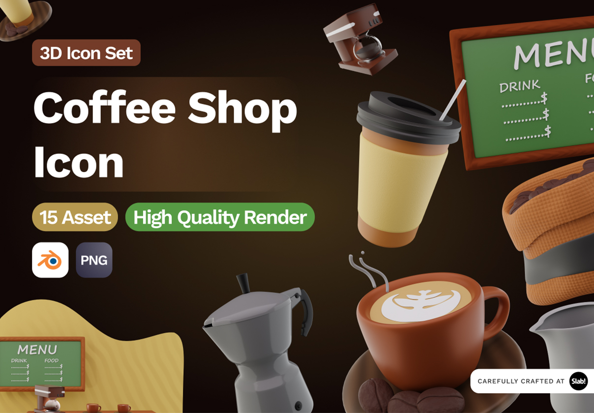 3D咖啡店图标 (3D Coffee Shop Icon)